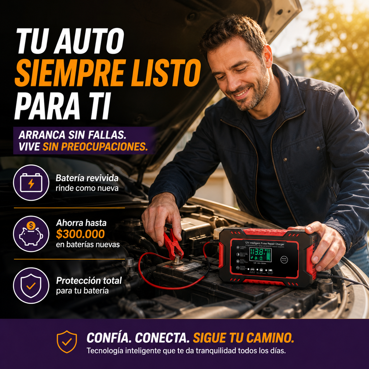 VILTIX® |  Cargador Reparador de Baterías para Autos