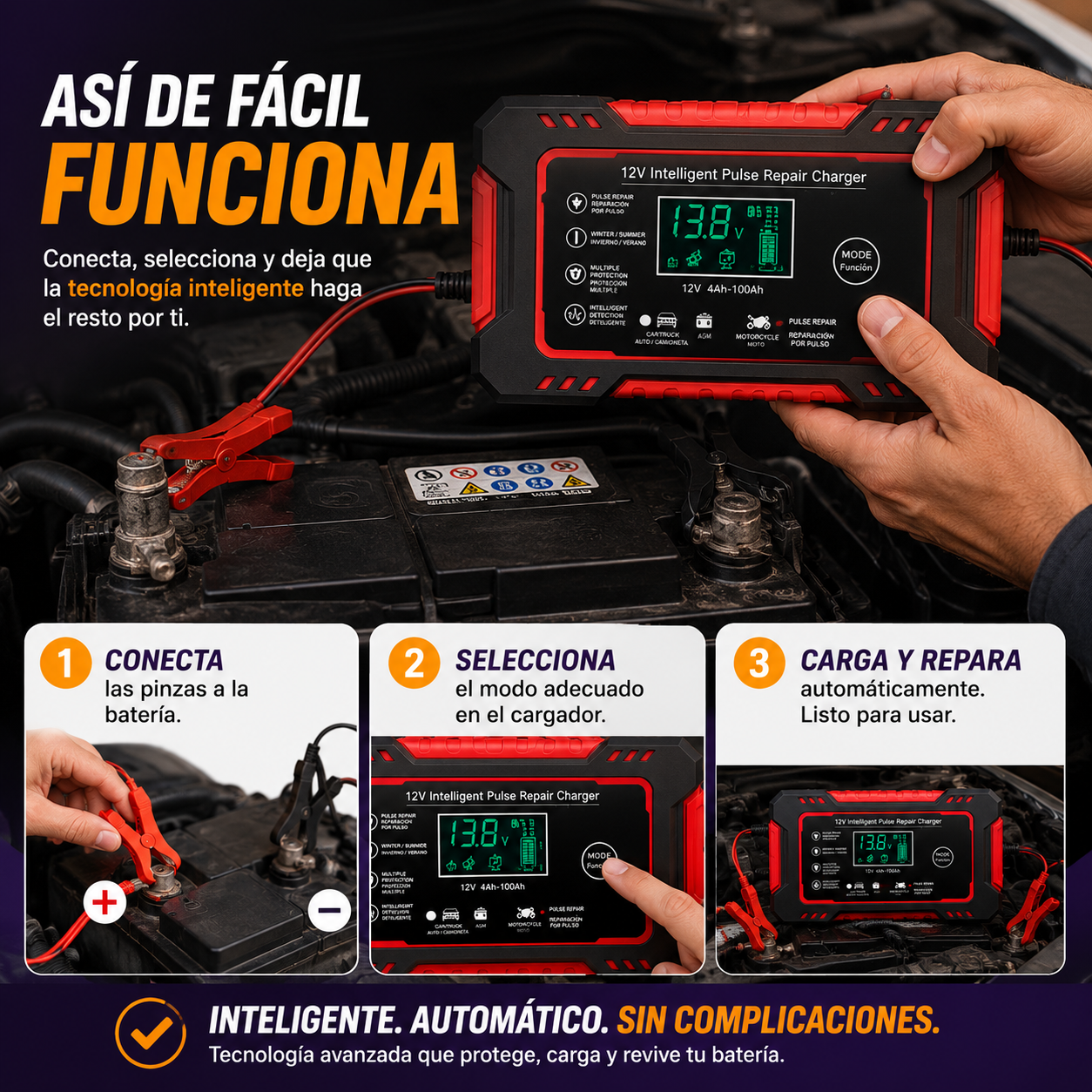 VILTIX® |  Cargador Reparador de Baterías para Autos
